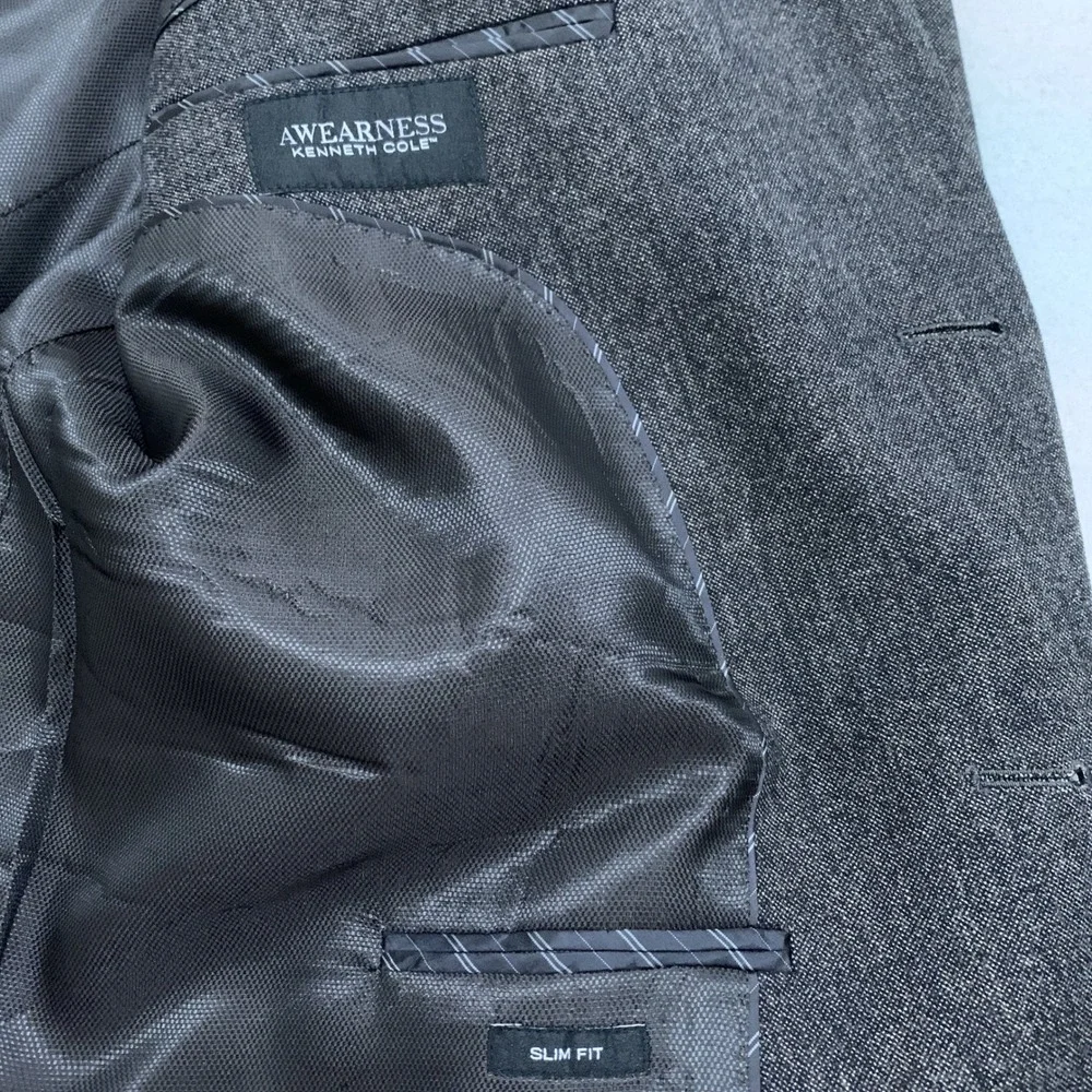 Kenneth Cole Awearness Men's 54R Slim Fit Gray Wool Blend 2-Button Blazer Jacket